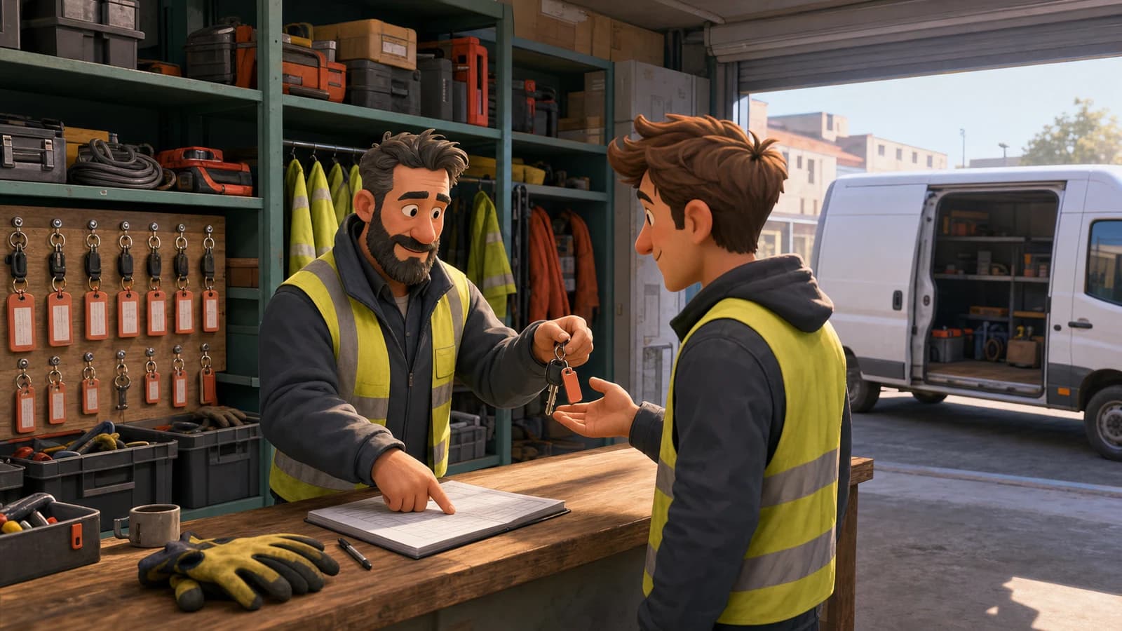 Comic illustration for the Know who has keys, tools, PPE or a laptop use case