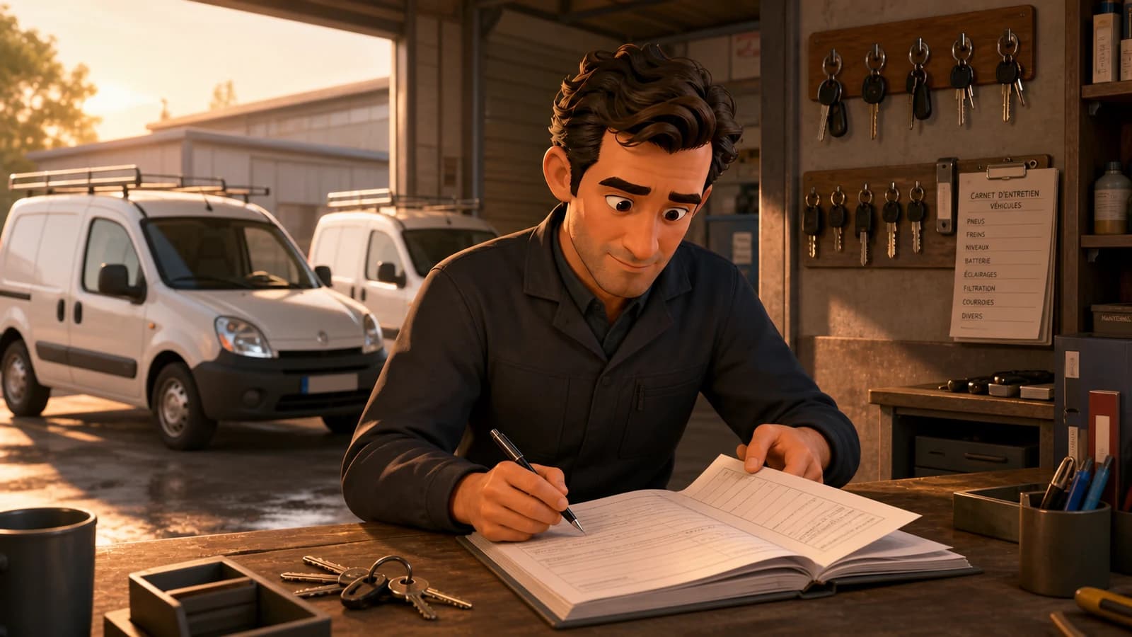 Comic illustration for the Checks, tires, insurance and downtime visible use case