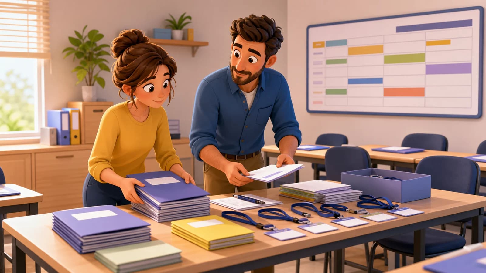 Illustration comics du cas d’usage Préparer stagiaires, salles, documents et formateurs