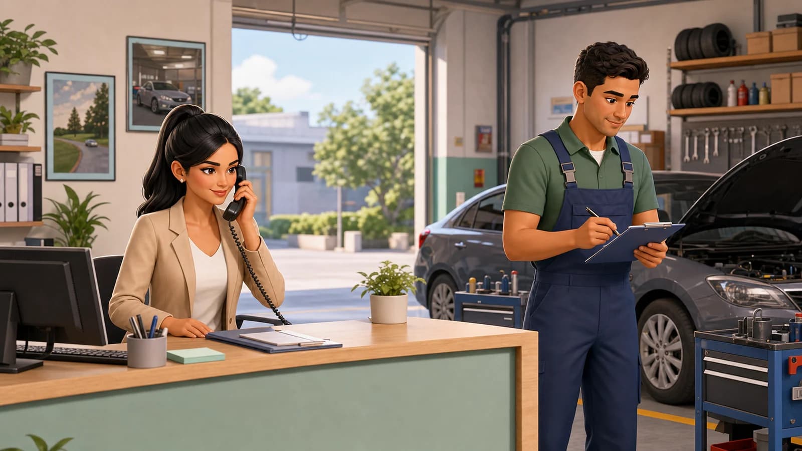 Comic illustration for the Turn a vehicle call into a workshop ticket use case