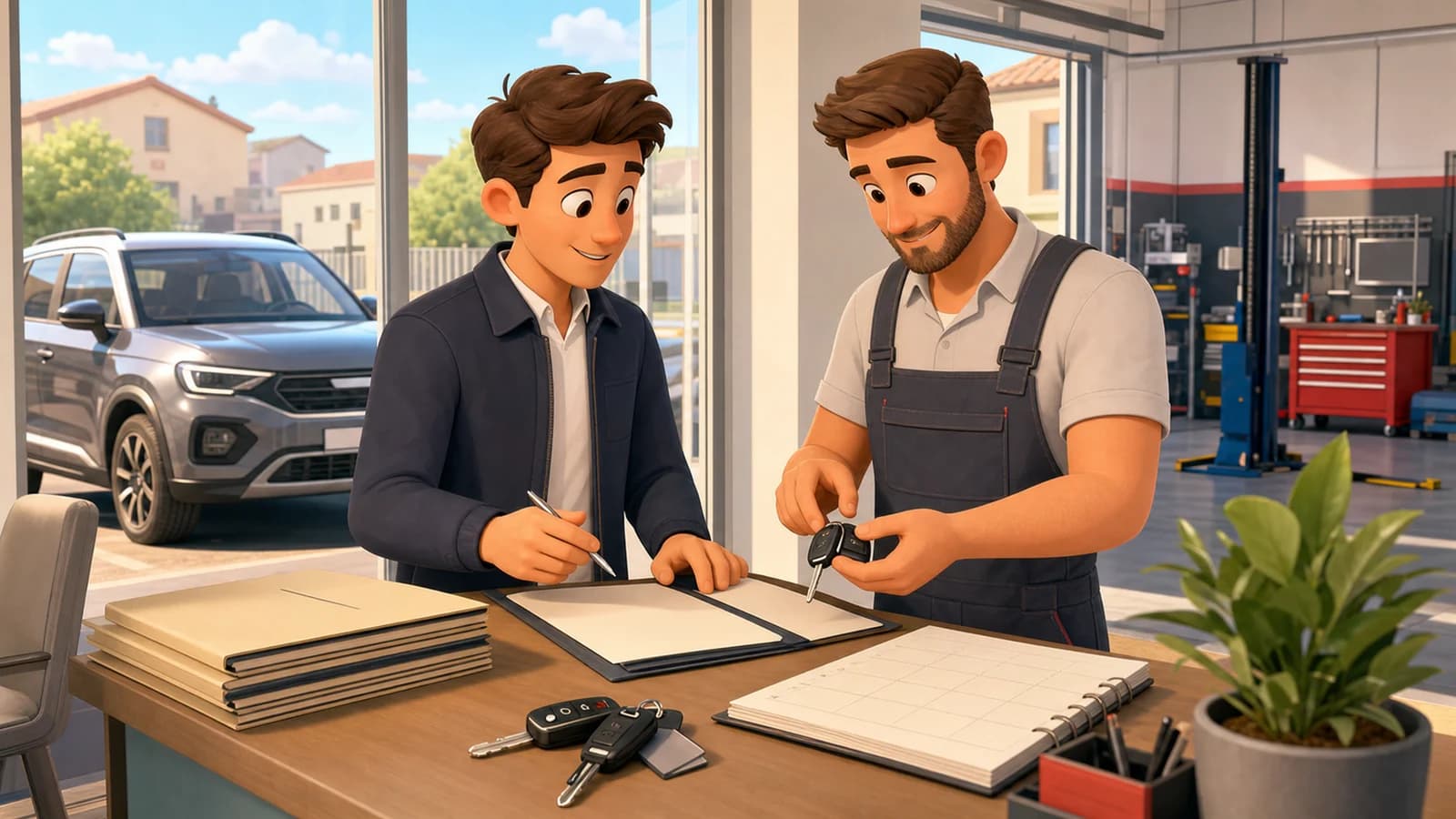 Comic illustration for the Qualify requests, documents and test-drive slots use case