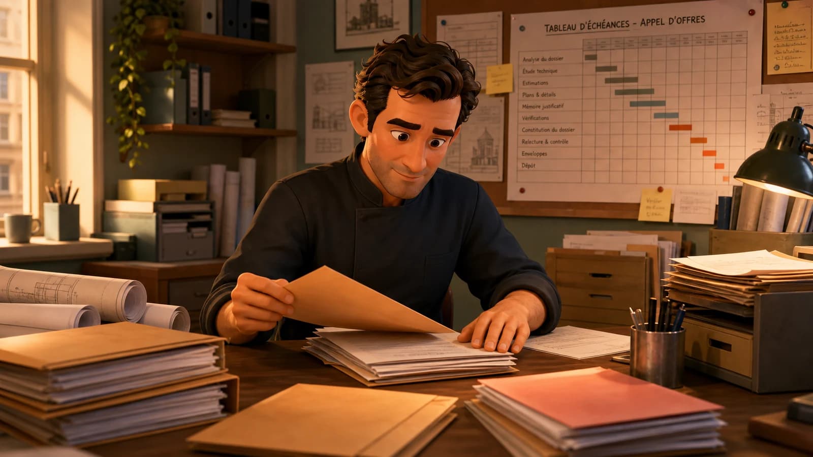 Illustration comics du cas d’usage Dates, pièces, cotraitants et risques lisibles